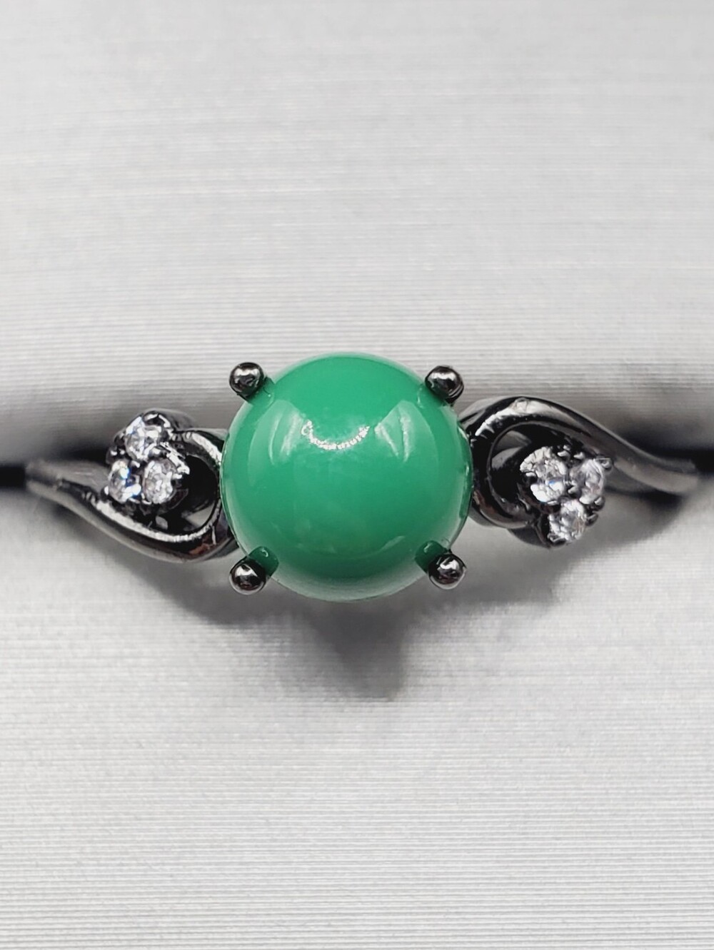Imperial Green Jadeite Round Cabochon 4 Prong Solitaire Ring
